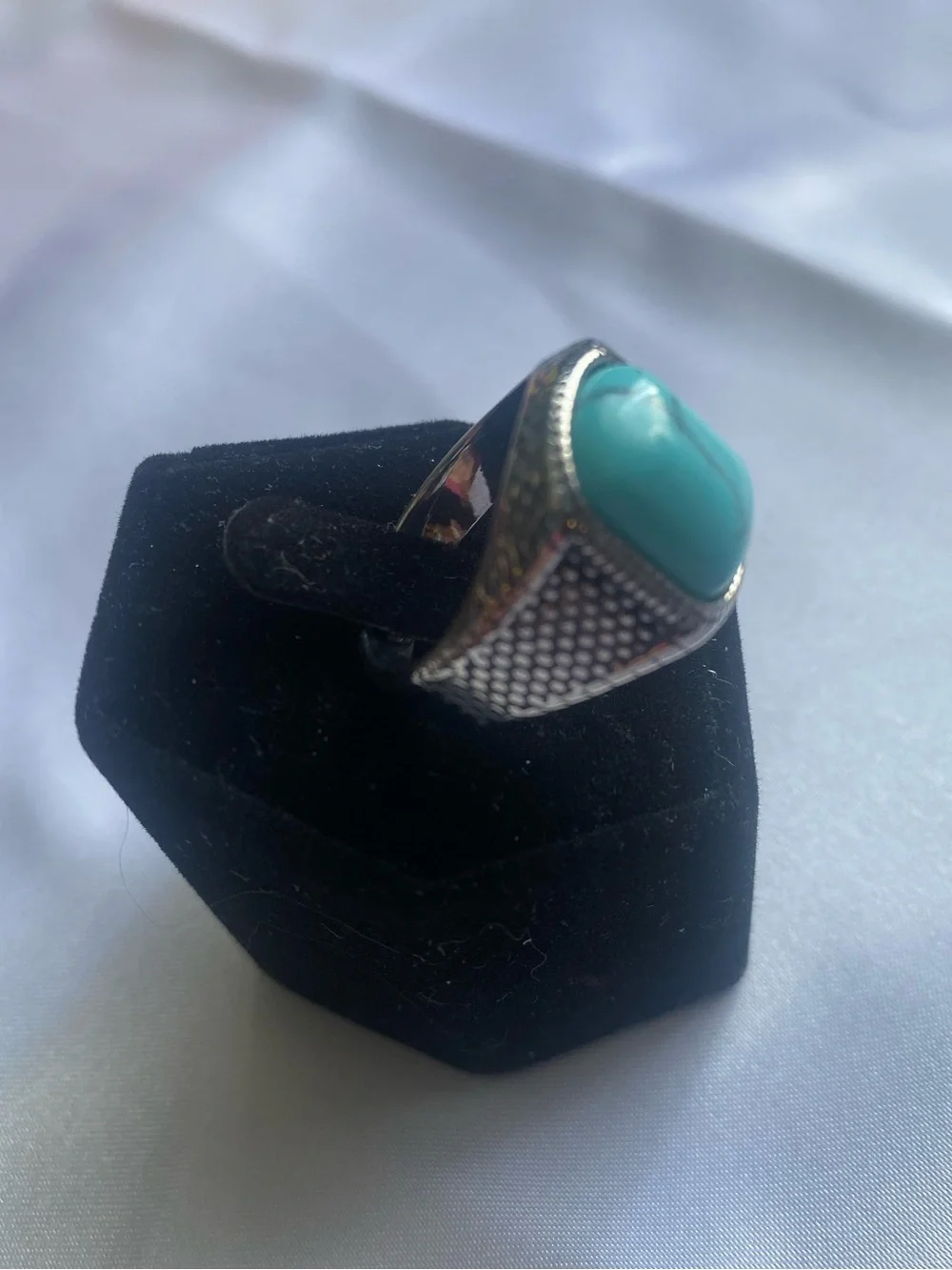 Turquoise Stone Silver-Tone Statement Ring